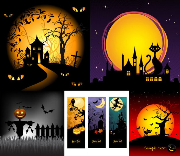 Halloween Holiday scene horror cartoon illustration with night background