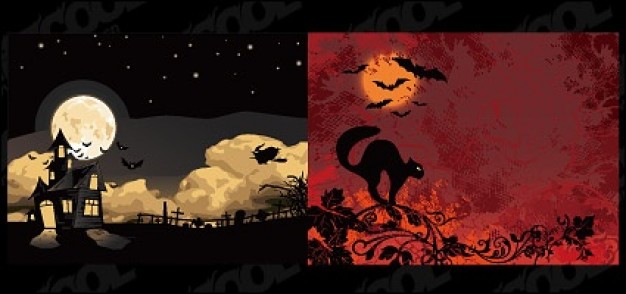 halloween illustrations material with night moon sky background