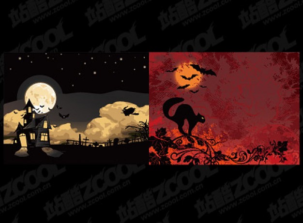 halloween illustrator material with night moon sky background