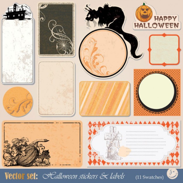 halloween labels and stickers with pink background