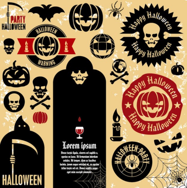 halloween labels design set with earth yellow background