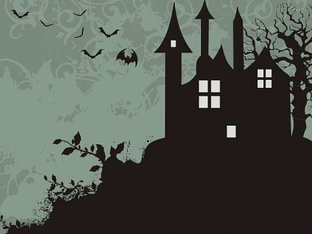 halloween night with bat and castle background