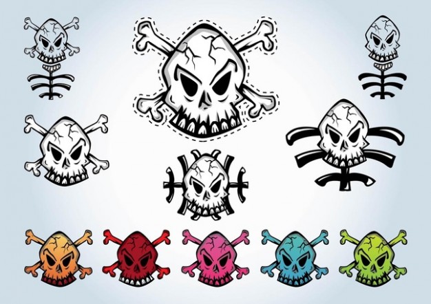 Halloween pack Holiday of cartoon skulls about dangerous style