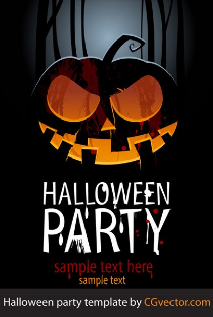 halloween party template with pumpkin dark full moon background