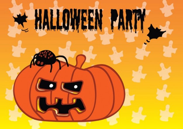 halloween party with pumpkin and orange background