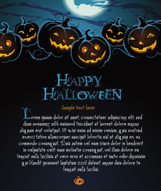 halloween poster with dark pumpkin blue moon light cemetery silhouettes and scary pumpkins on top