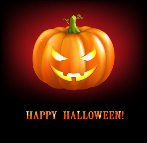 halloween pumpkin card with orange light and red background