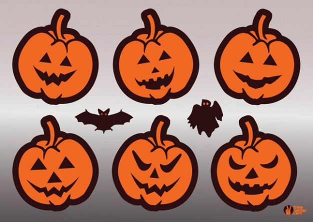 Halloween pumpkins faces with bats grey background about jack-o-lantern Holidays