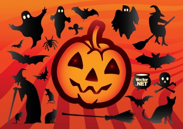 Halloween silhouette Holidays cartoon halloween with orange background about Graphics Jack-O-Lantern