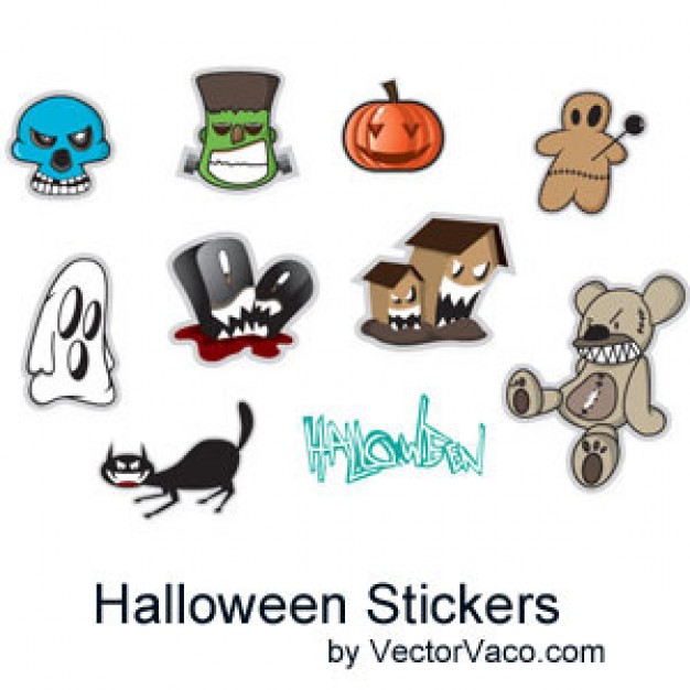 halloween stickers like skull ghost pumpkin mice cat with whtie background