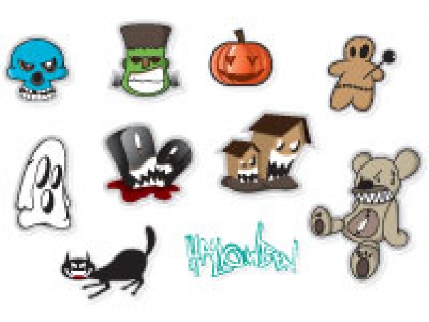 halloween stickers set like skull pumpkin monster with white background