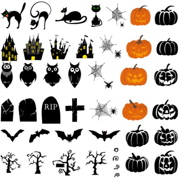 halloween theme material with  cross owl tree cat castle etc elements