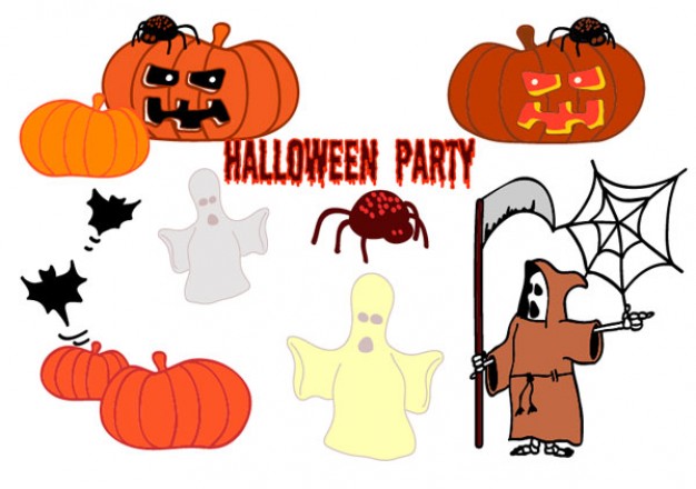 halloween theme material with pumpkin evil bat spider