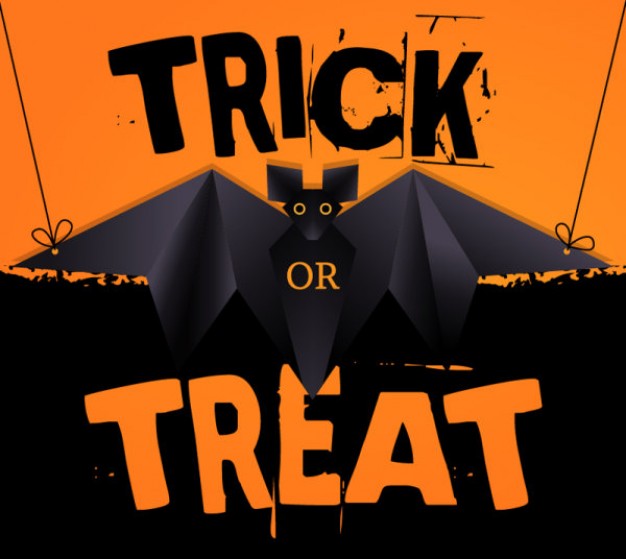 halloween trick or treat card with orange light background