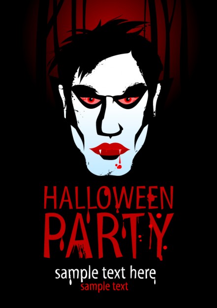 halloween vampire card design with dark blood background