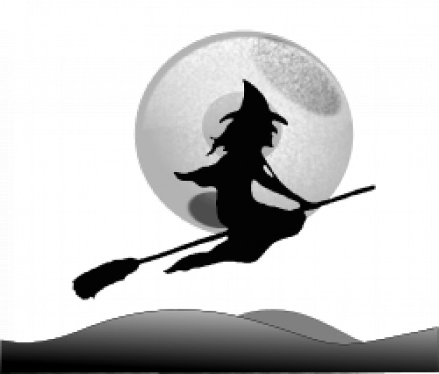 halloween witch  flying over sky with moon mountain background