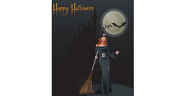 halloween witch with full moon and dark background
