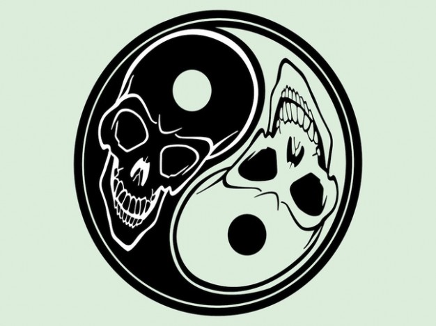 halloween yin yang with skull inside and light blue background