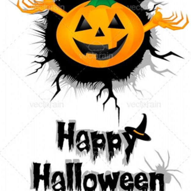 happy halloween invitation including pumpkin ghost with white background