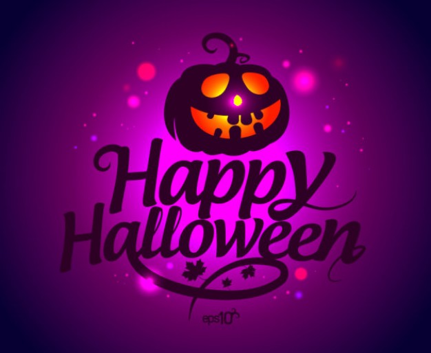 happy halloween pumpkin card with purple light background