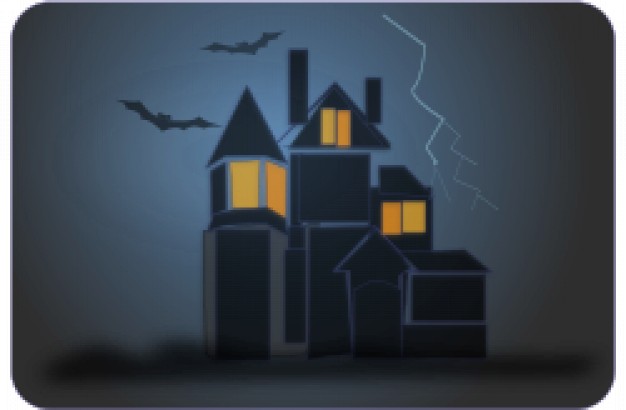 haunted house arounded with bats and night grey background