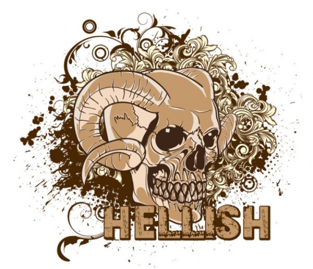 hellish skull pattern for t-shirt design in brown