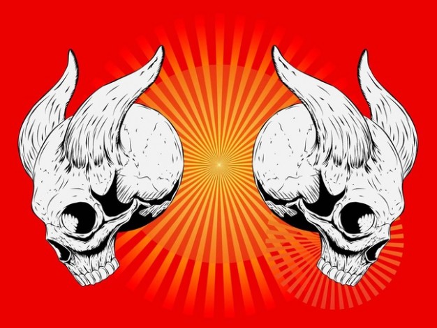 horned skulls with red radiant background