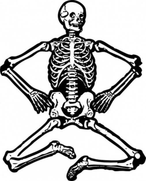 human skeleton sitting pose clip art with white background