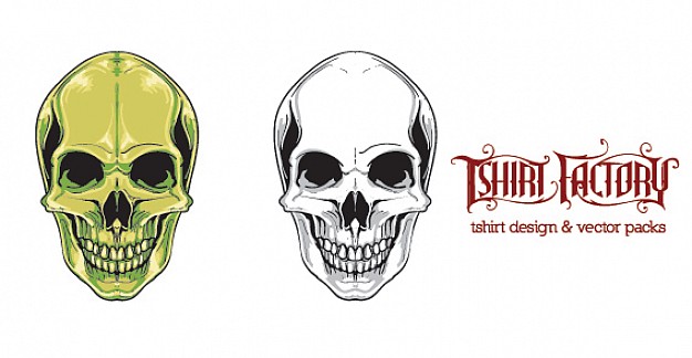 human skull pair with different color green and white