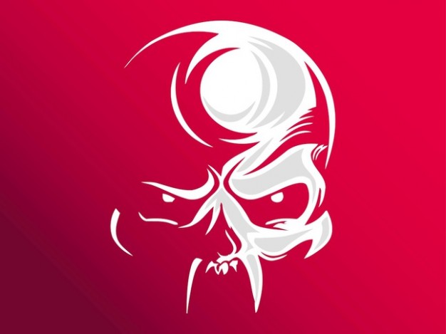 illustration evil monster skull with rose red background