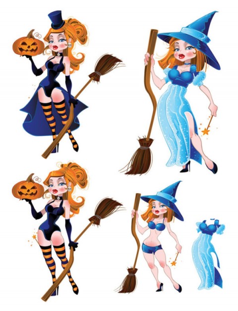 little witch halloween with different style dress