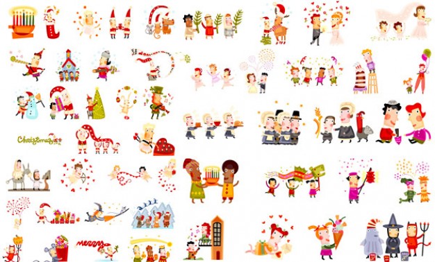 lovely christmas character material with children witch etc