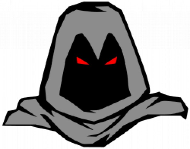 masked man with red eyes light and grey mantle