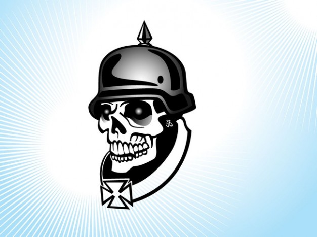 military skull with helmet background about blue background