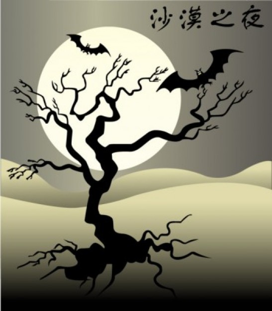 misc desert nights scene with dead tree bat night moon dark cartoon smart