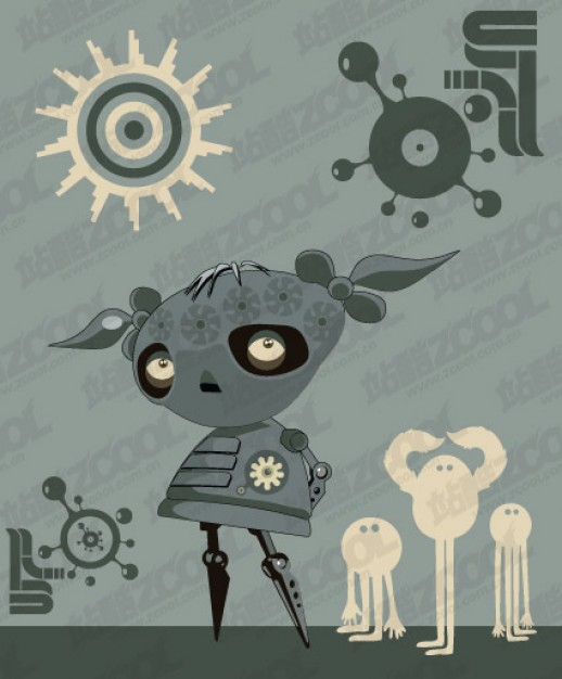 monster machine illustrations of alternative material with grey background