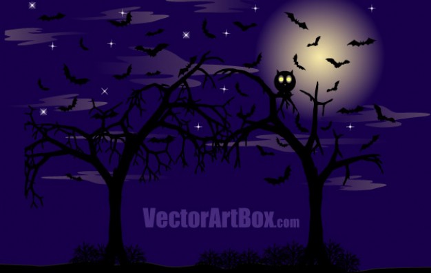 Moon dark Germany forest poster with blue background about owl halloween element