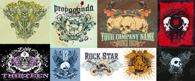 nine skull t-shirt design pattern theme of the trend material