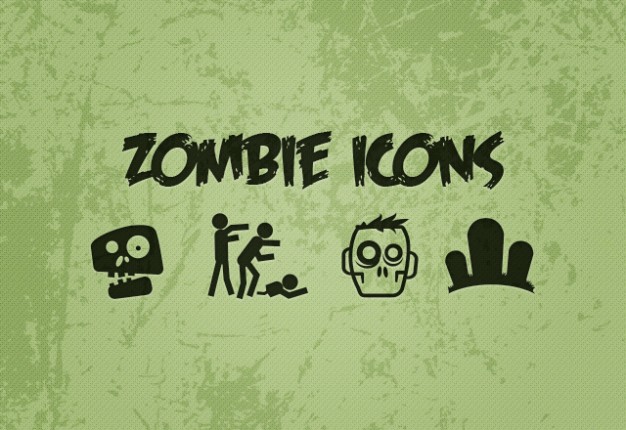 Odor green zombie icons set with green background halloween elements