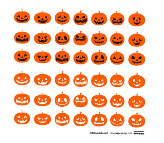 orange halloween pumpkins with different expressions