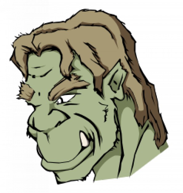orc with green face and brown hair