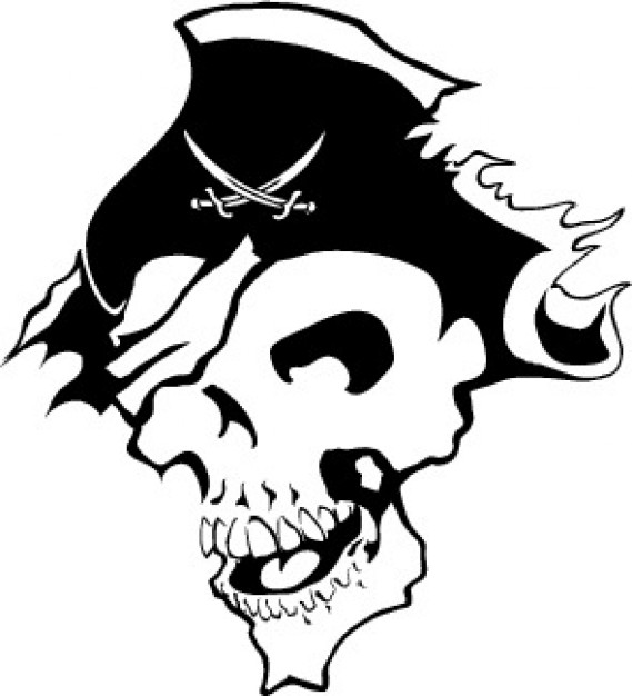 Piracy pirate Maritime skull image with torn hat about dangerous element