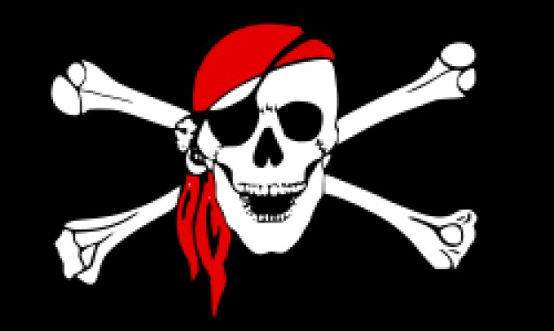 pirate skull flag with red head cloth and dark background