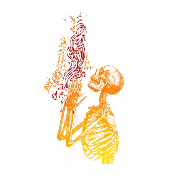 praying skeleton with  floral figure