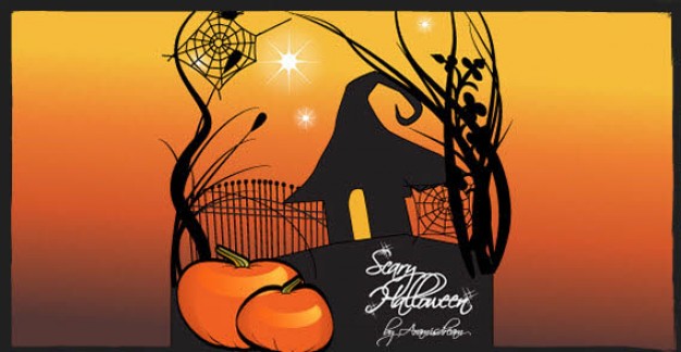 Pumpkin Fruit and Vegetable mixed with sunset background about halloween scene