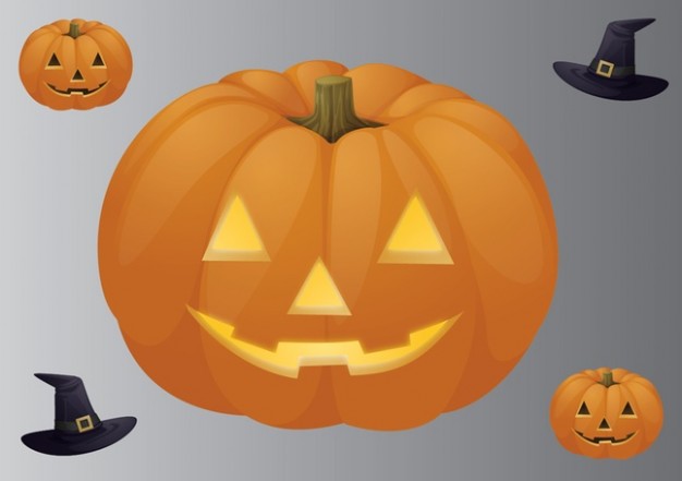 pumpkin hat of halloween with grey background