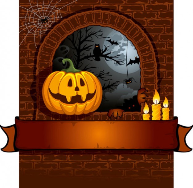 pumpkin heads candle at a windows bricks