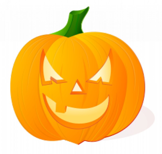 pumpkin with angry face expression withgreen stalk