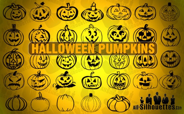 pumpkins faces outlines with orange background