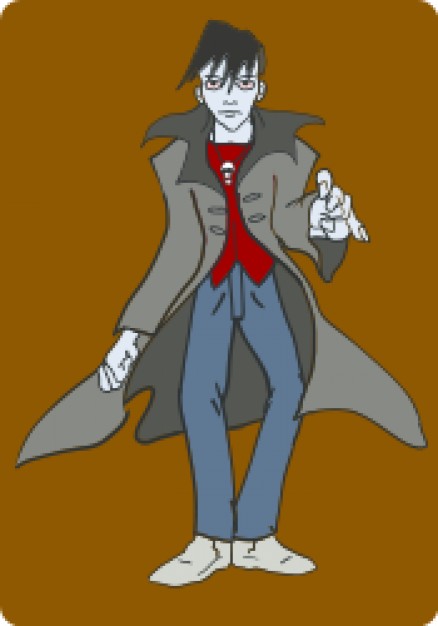 punk vampire with grey wind coat over brown background